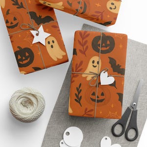 Halloween Wrapping Paper, Ghost Gift Wrap, Bat Print, Jack O Lantern, Spooky Gift Wrap, Halloween Party