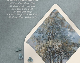 Dusty Blue Oil Painting Envelope Liner Template: Wedding Invitation (Digital Download)