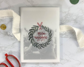 Christmas Card Printable Vellum Wrap - Warmest Wishes Holiday or New Years Card Wrap -  | DIY 5x7 Vellum Jacket Download