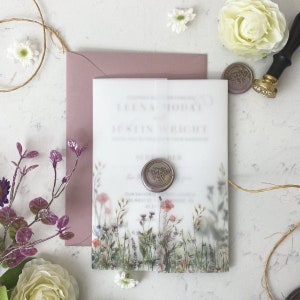Printable Wedding Vellum Wrap - Wildflowers & Herbs Theme | DIY 5x7 Invite Jacket Download