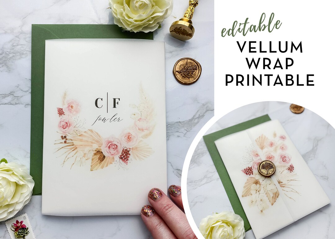 Editable Vellum Wrap Printable Template for 5x7 Wedding Invitations