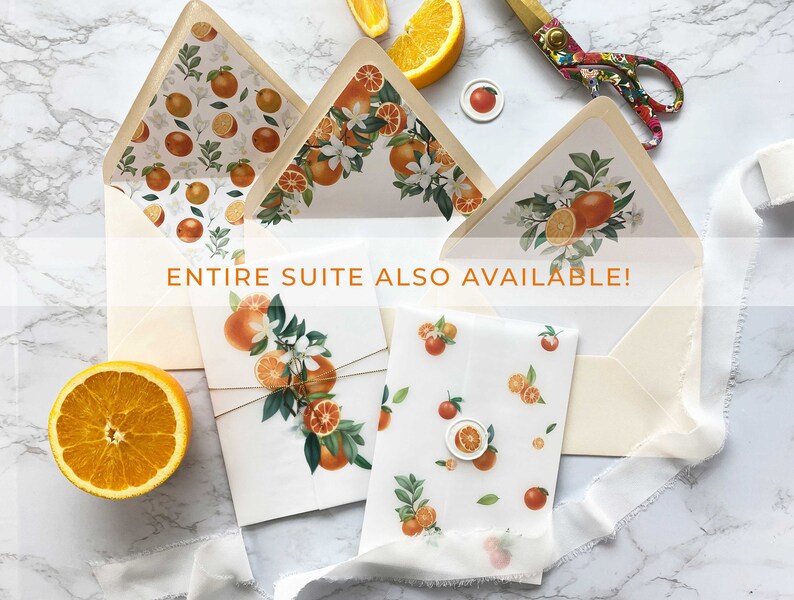 Printable Citrus A7 Envelope Liner Oranges and Citrus Theme Pattern DIY 5x7 Envelope Liner Download for A7 Euro Flap Envelopes image 2