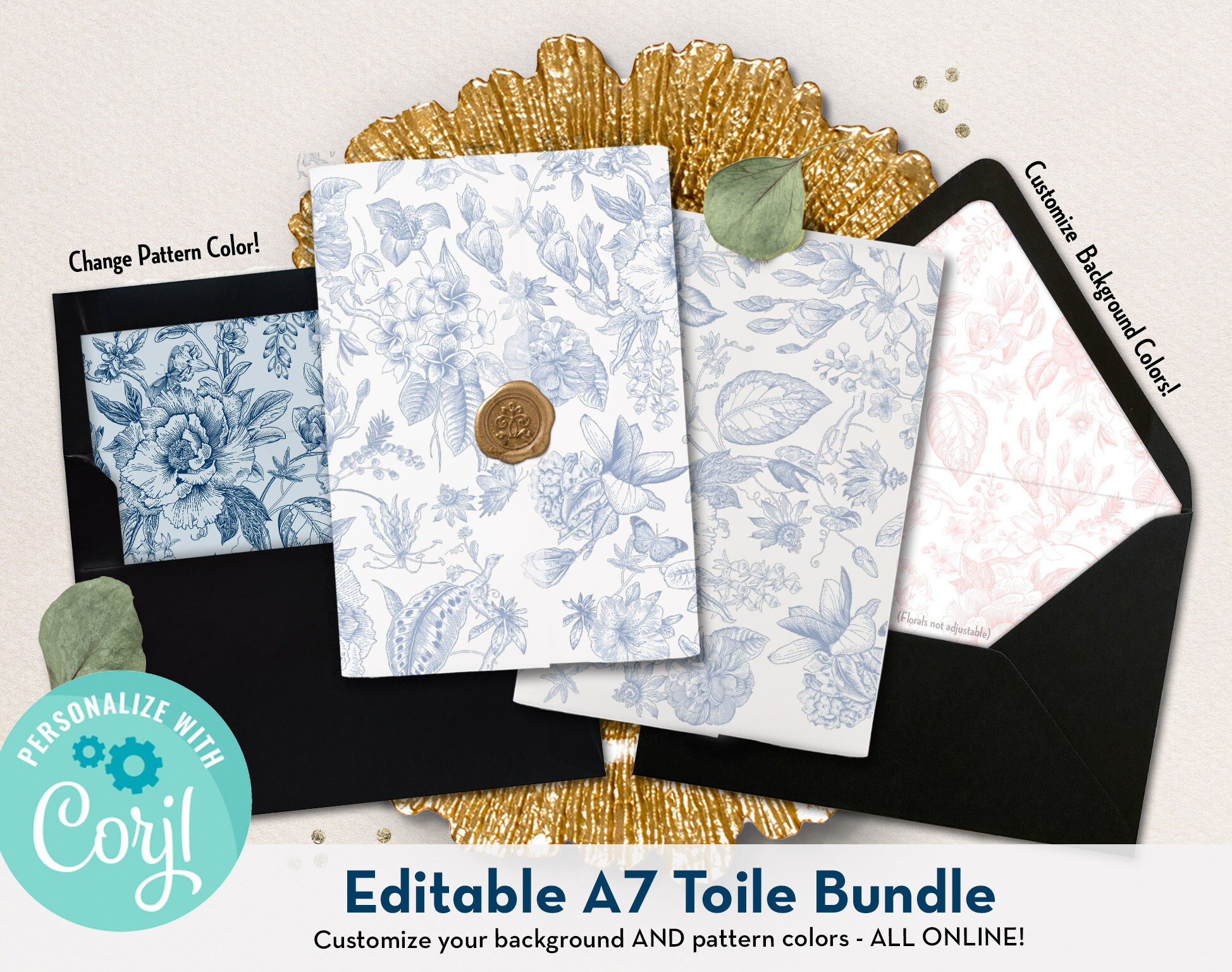 Printable Envelope Liner, A7, Euro Flap, Square Flap, 6.5 Square, A6, 5.75  Square, 4 Bar, 4 Bar for 5x7 Wedding Invitations, Toile Sage