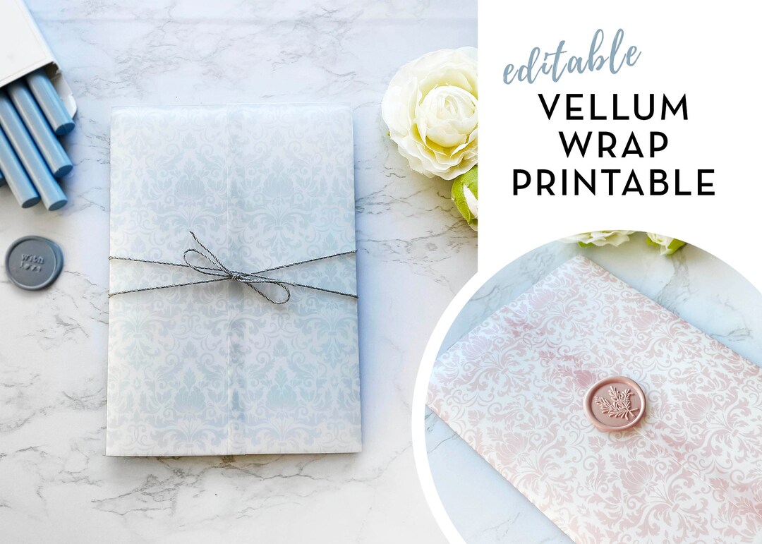 Editable Damask Vellum Wrap Printable Template for 5x7 Wedding