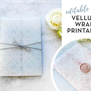 Editable Damask Vellum Wrap Printable Template for 5x7 Wedding Invitations | Damask Vellum Wrap