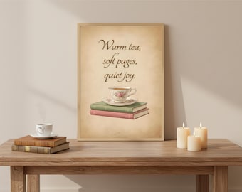 Vintage Book Lover Print – Cozy Reading Nook Wall Art (Digital Download)
