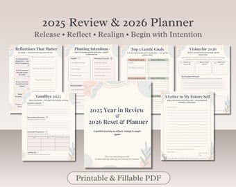 2026 New Year Planner | 2025 Reflection & Goals (Printable + Fillable PDF)