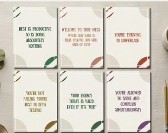 Funny Sarcastic Affirmation Cards | Snarky Self-Care Affirmation Deck | Encouragement Cards with Mindfulness Humor | 56 Printable cards