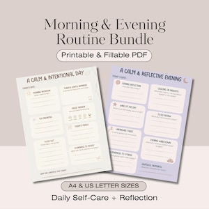 Fillable Daily Mindfulness Planner | Morning & Evening Planner Bundle | Self Care Printable PDF