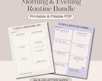 Fillable Daily Mindfulness Planner | Morning & Evening Planner Bundle | Self Care Printable PDF