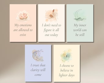 Daily Calm Affirmation Cards | 50 Printable Anxiety Relief & Overthinking Affirmations | Mindfulness Deck | Calm Quotes for Women