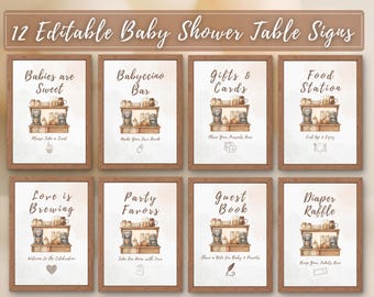 Coffee Baby Shower Table Signs | 12 Editable Prints (Digital Download)
