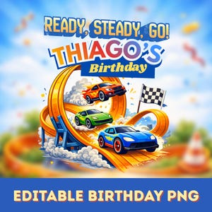 Pegatinas PNG editables de Hot Car Wheels para cumpleaños - Pegatinas de carreras de Cars para regalar. Descarga instantánea.