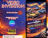 Hot Wheels Birthday Video Invitation, Animated Race Car Party (Canva Download)