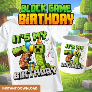 Mine Party Birthday PNG, Pixel Gamer Birthday Shirt, Custom Name Kids Birthday Shirt PNG, Minecraft Birthday Design, Instant Download