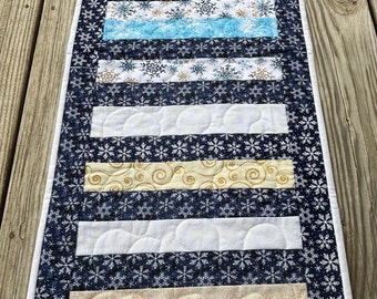 Table Runner, snowflakes, Reversible, purple and yellow flowers