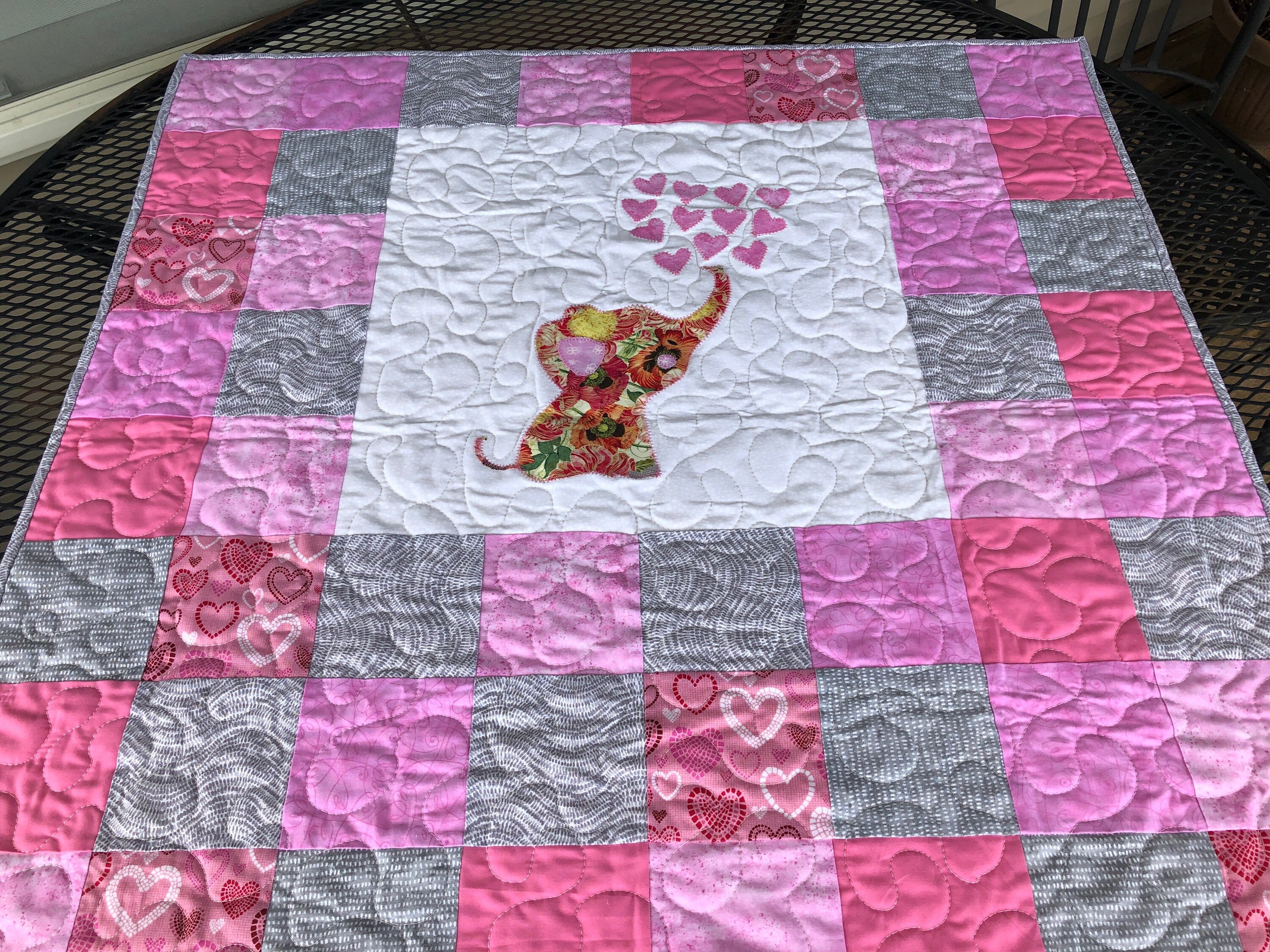 Elephant with Hearts Baby Quilt Etsy