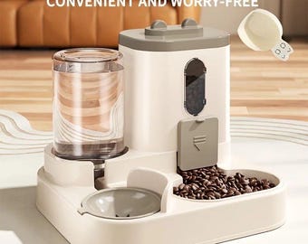 2 in 1 Cat Food and Water Dispenser – Automatic Pet Bowl for Cats & Small Dogs – Cute Integrated Feeder – No Spill Water Bowl