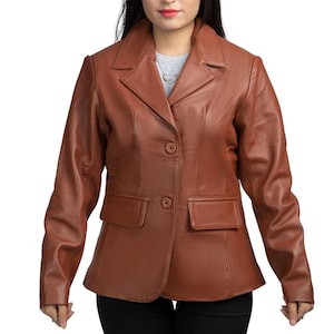 Leather Blazer Women Brown