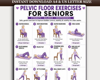 Pelvic Floor Exercises for Seniors Poster - Printable Bladder Control & Core Strength Guide for Older Adults - Physical Therapy Home Decor