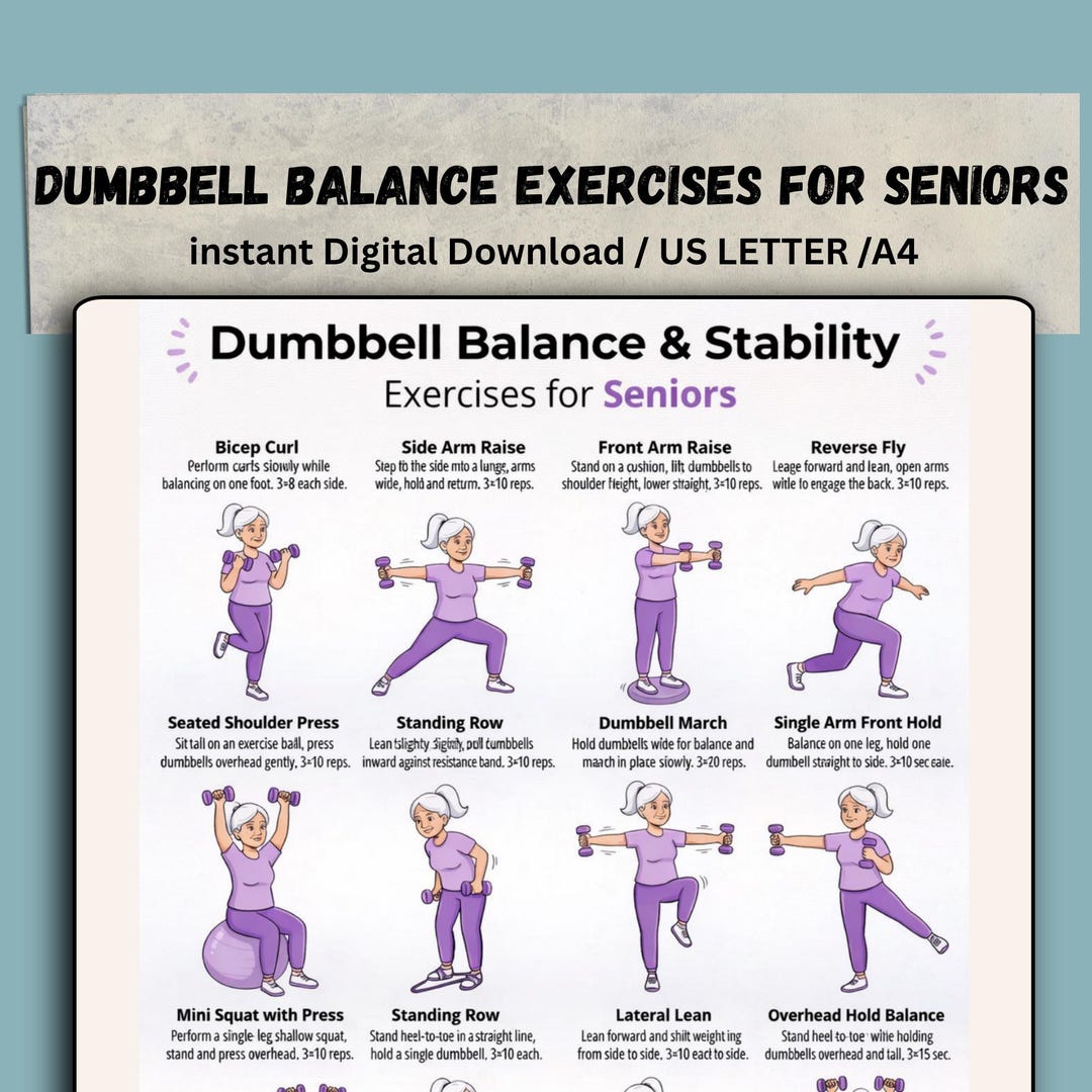 Dumbbell Balance Exercises for Seniors Printable, Stability Workout ...