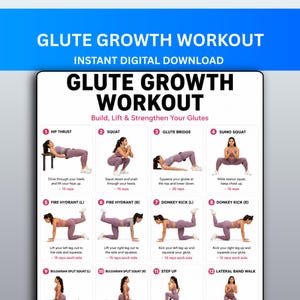 Träningsaffisch för rumptillväxt | Utskrivbar rumpövningsdiagram | Väggkonst för gym | Rumpträningsrutin | Fitnesstracker | Heminredning för gymmet