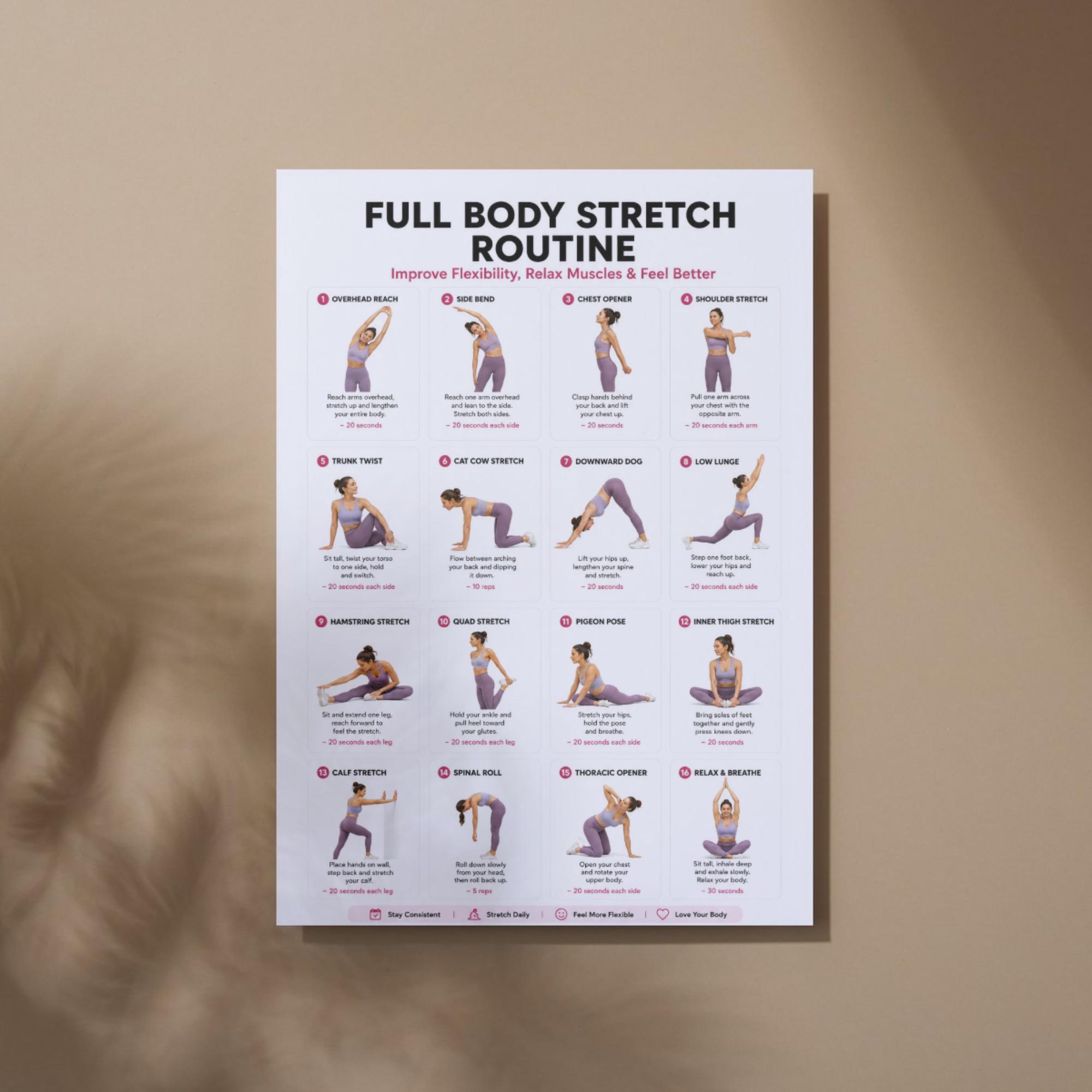 Full Body Stretch Routine Poster | Printable Stretching Exercise Chart ...