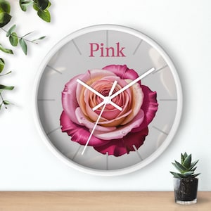 Elegant Pink Rose Wall Clock, Home Decor, Floral Gift, Office Wall Art, Wedding Decoration, Timepiece