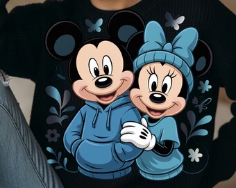 Streetwear-Chibi-Illustration – Blaue urbane Cartoon-Kunst mit Blumen- und Schmetterlingsdetails (Transparentes PNG)