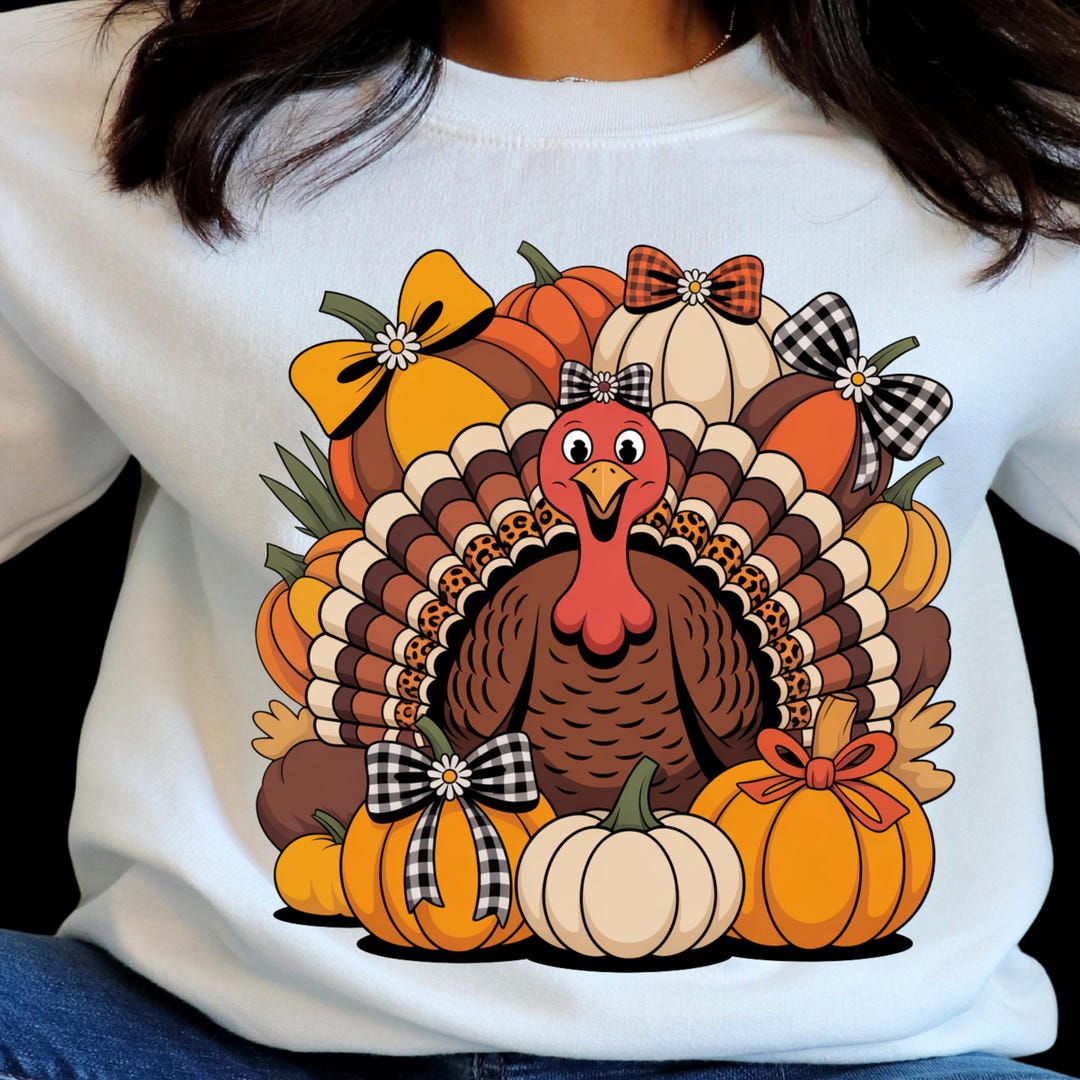 Stylized Thanksgiving Turkey With Patterned Feathers, Pumpkins ...