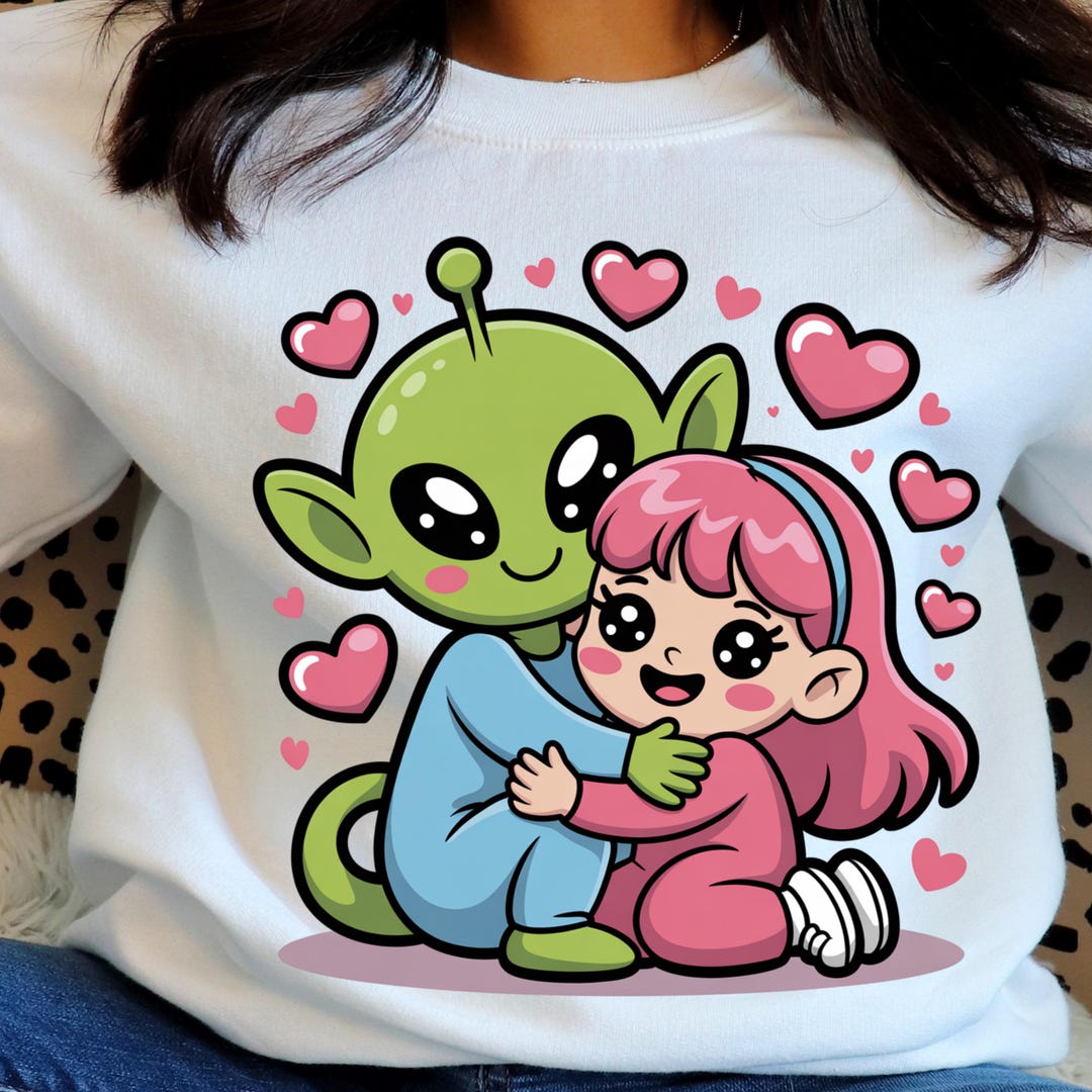 Cute Alien Hug PNG, Kawaii Best Friends Shirt Design, Cartoon Alien ...
