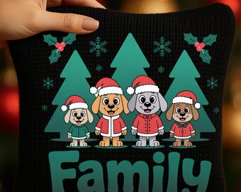 Weihnachtliche Familienhunde (PNG) • Niedliche Cartoon-Hunde mit Weihnachtsmannmützen • Festliche Familien-Cliparts • Winterliches Design
