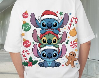 Niedliches Weihnachts-Alien-Totem (PNG), gestapelte Weihnachts-Cartoonfiguren, Weihnachtsmannmützen-Clipart, Kinderweihnachten (PNG), Sublimationsdesign