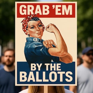 Grab 'Em By The Ballots Protest Poster. Rosie the Riveter Sign, Rally Sign, Workers Over Billionaires, Anti-Trump Sign, Digital Download