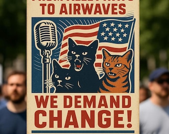 Funny We Demand Change Cat Protest Sign with Strong Message, Stand Up For Democracy, Equality, Fight Fascism, Digital Download, 3 Sizes PDF