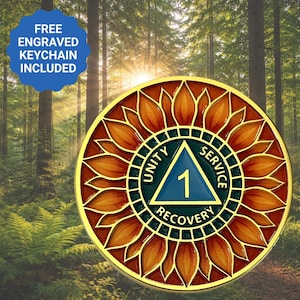 Personalized Sobriety Coin, Womens Sobriety Coin, 1-99 Years AA Chip, Free Engraved Keychain Included, AA Sobriety Token, Custom Colors