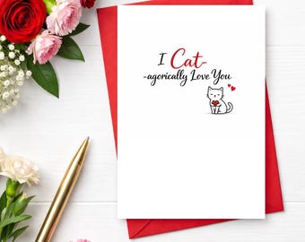 I Cat-agorically Love You Card, Funny Cat Valentine Card, Cute Pun Love Message, Minimalist Cat Greeting Gift, Blank Inside for Him Her