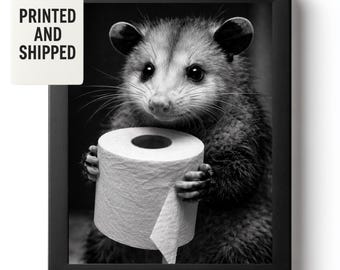 Funny Opossum Bathroom Wall Print, Black and White Animal Photography, Quirky Toilet Humor Decor, 8x10" Print