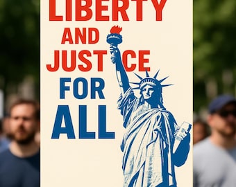 Cartel de protesta "Libertad y Justicia para Todos", letrero de manifestación, letrero anti-Trump, cartel de igualdad de derechos, anti-MAGA, descarga digital, PDF en 3 tamaños