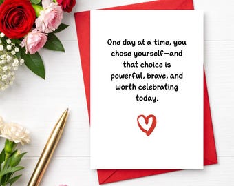 Heartfelt Sobriety Card, One Day At A Time Recovery Greeting Card with Red Envelope, Inspirational Support and Encouragement AA Card