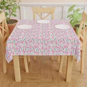 Mahjong Pink Tile Game Night Tablecloth, Hostess Gift, 55x55, and Preppy Table Cover, Mahj Prize, West Palm Beach Style image 5