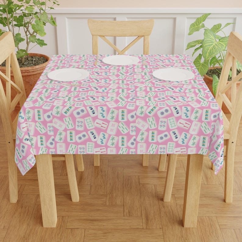 Mahjong Pink Tile Game Night Tablecloth, Hostess Gift, 55x55, and Preppy Table Cover, Mahj Prize, West Palm Beach Style image 5