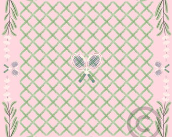 Love All Tennis Mahjong Tablecloth | Scandinavian Folk Art Table Cover | 55 in x 55 in