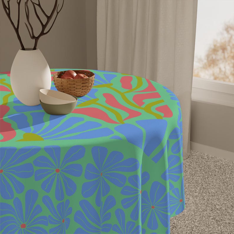 Greenly California Mahjong Tablecloth, Poppies Modern Art, 55x55 inch image 5