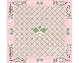 Pickleball Mahjong Tablecloth | Scandinavian Folk Art Table Cover | 55 in x 55 in