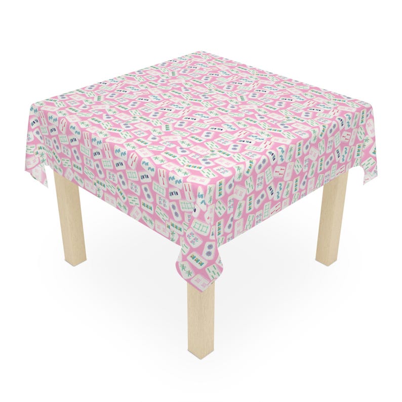 Mahjong Pink Tile Game Night Tablecloth, Hostess Gift, 55x55, and Preppy Table Cover, Mahj Prize, West Palm Beach Style image 3