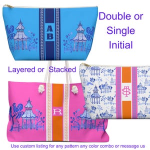 Monogrammed Green Pagoda Mahjong Tile Bag: Chinoiserie Travel Pouch, Small and Large image 10