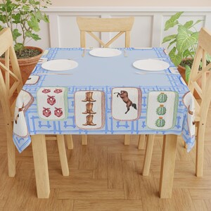 Texas Mahjong Tablecloth, Hostess Gift, 55x55, Horse Guns Bluebonnet Bandana Horseshoe Longhorn Cactus, Western Costal Cowgirl Game Night image 5