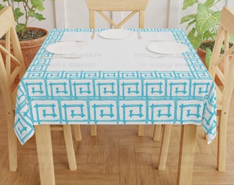 Turquoise Bamboo MAHJONG Tablecloth, Size 55 x 55, Game Night, Palm Beach Style