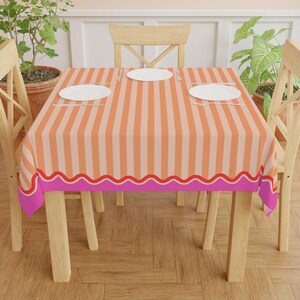 Orange Stripe Pink Waves MAHJONG Tablecloth, Size 55 x 55, Game Night image 4